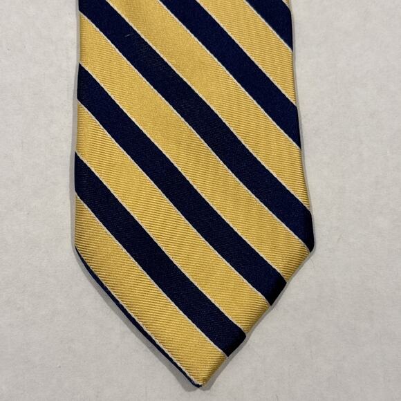 TOMMY HILFIGER Long Silk Mens Tie Made In USA REPP Yellow Blue Regimental Stripe - Picture 2 of 6